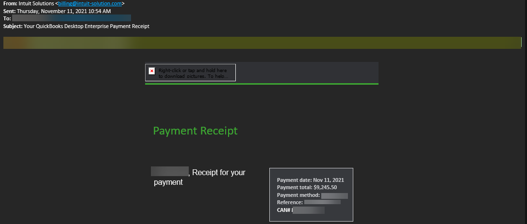 PHISHING EMAIL: Your QuickBooks Desktop Enterprise Payment Receipt